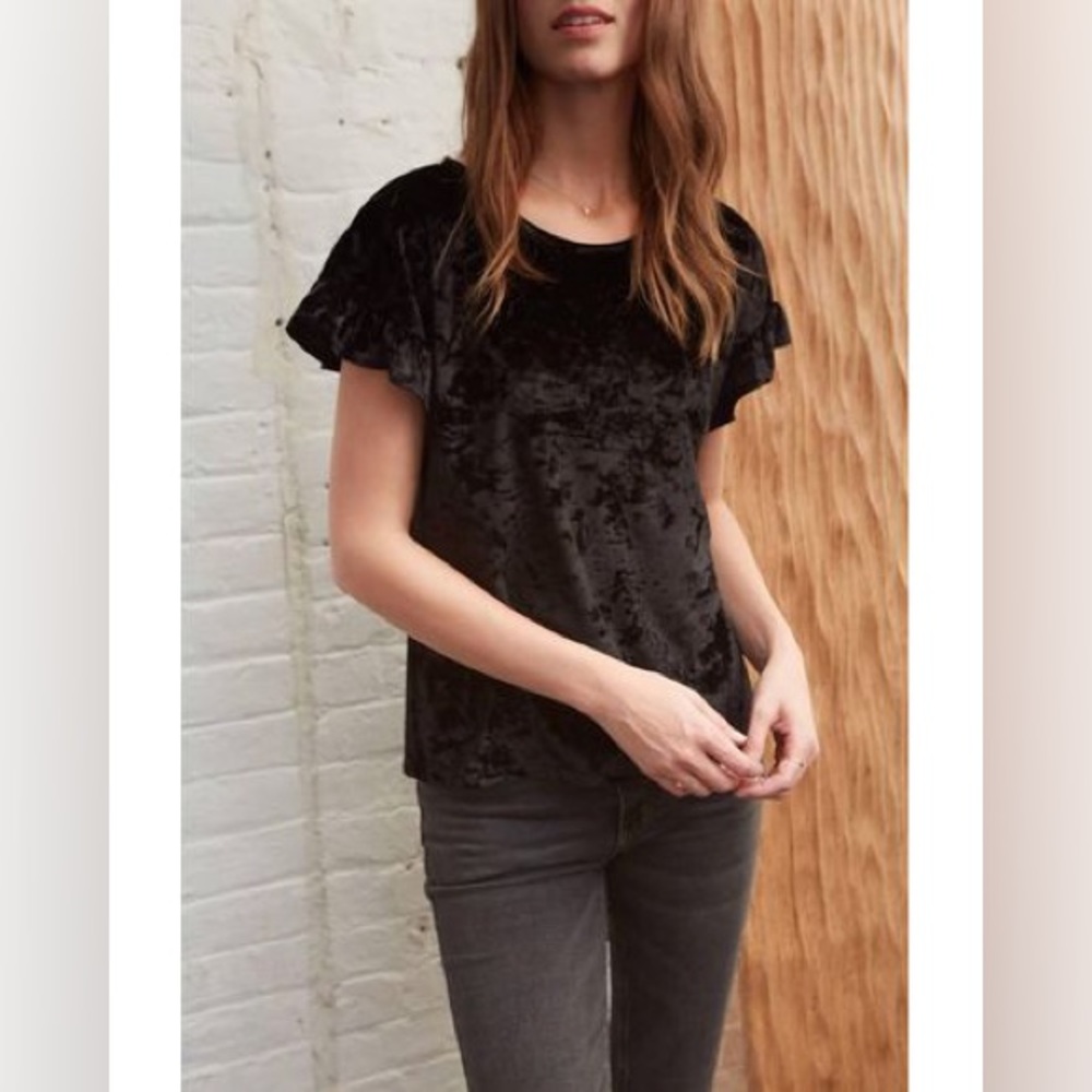 Grey State crushed black velvet T-Shirt, Size 0